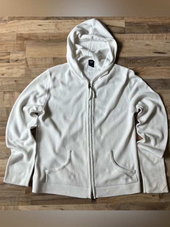 GAP Sweaters - Vintage Y2K GAP Women's White Knit Zip Up Hoodie Sweater L Beachy Coastal